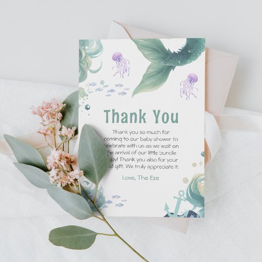 マーメイド赤ちゃんカラフルシャワークラゲ水彩 サンキューカード