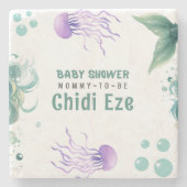 マーメイド赤ちゃんカラフルシャワークラゲ水彩 ストーンコースター (正面)