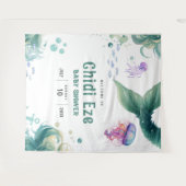 マーメイド赤ちゃんカラフルシャワークラゲ水彩 タペストリー (正面(横))