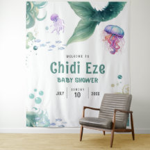 マーメイド赤ちゃんカラフルシャワークラゲ水彩