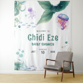 マーメイド赤ちゃんカラフルシャワークラゲ水彩 タペストリー