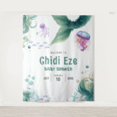 マーメイド赤ちゃんカラフルシャワークラゲ水彩 タペストリー (正面)