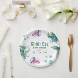 マーメイド赤ちゃんカラフルシャワークラゲ水彩 ペーパープレート