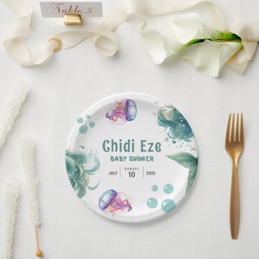 マーメイド赤ちゃんカラフルシャワークラゲ水彩 ペーパープレート (ウェディング)