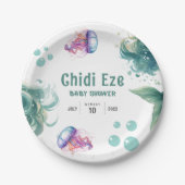 マーメイド赤ちゃんカラフルシャワークラゲ水彩 ペーパープレート (正面)