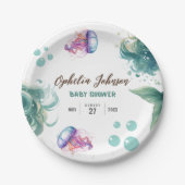 マーメイド赤ちゃんカラフルシャワークラゲ水彩 ペーパープレート (正面)