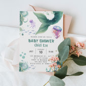 マーメイド赤ちゃんカラフルシャワークラゲ水彩 招待状