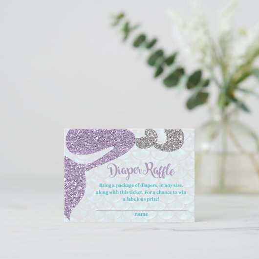 マーメイド赤ちゃんシャワーおむつラッフルインサートカード エンクロージャーカード (スタンド正面)