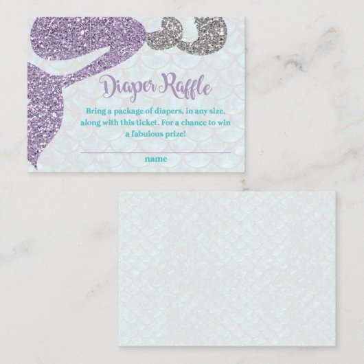 マーメイド赤ちゃんシャワーおむつラッフルインサートカード エンクロージャーカード (正面/裏面)