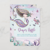 マーメイド赤ちゃんシャワーおむつラッフルチケットカード 招待状 (正面/裏面)