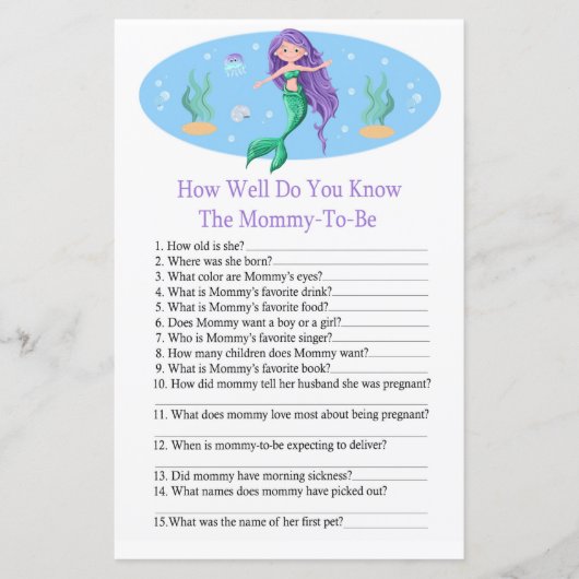 マーメイド赤ちゃんシャワーのゲームをどれだけ知っているか (正面)