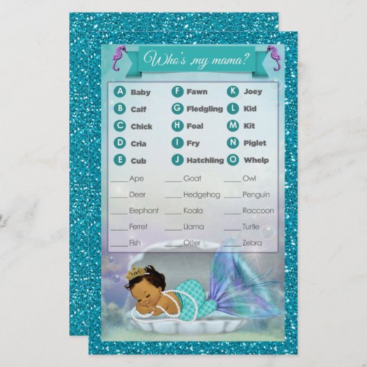 マーメイド赤ちゃんシャワー動物マッチゲーム#136中 (正面/裏面)