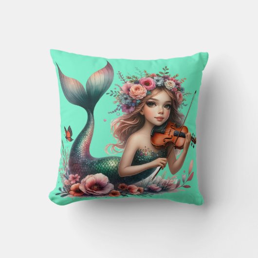 『マーメイド遊ズ・ヴァイオリンお洒落水中芸術』 クッション (正面)