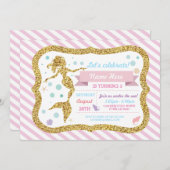 マーメイド金ゴールドグリッターピンクストライプ招待状 招待状 (正面/裏面)