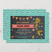 マーメイド金ゴールドコーラルグリッター招待状 招待状 (正面/裏面)