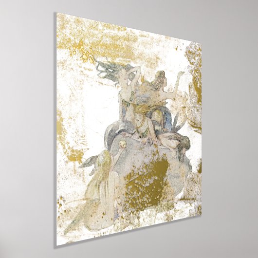 マーメイド金ゴールドシルバー動揺してヴィンテージファンタジー海 箔ポスター (レイダウン)