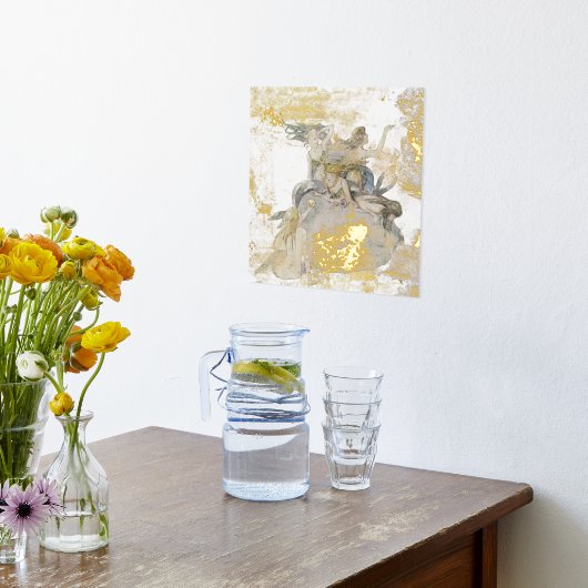 マーメイド金ゴールドシルバー動揺してヴィンテージファンタジー海 箔ポスター (レイダウン (キッチン))