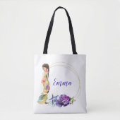 マーメイド金ゴールドフレームフローラパーソナライズされたモノグラム トートバッグ (正面)
