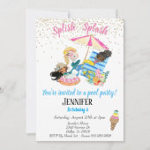 マーメイド金ゴールド紙吹雪プールパーティー誕生日 招待状 (正面)