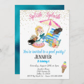 マーメイド金ゴールド紙吹雪プールパーティー誕生日 招待状 (正面/裏面)