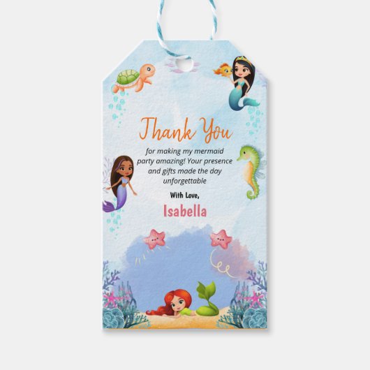 マーメイド魔法の誕生日パーティーガールありがとう子供 ギフトタグ (正面)