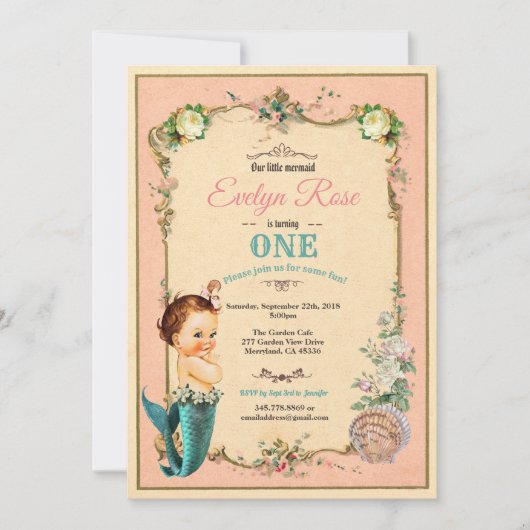 マーメイド1回目の誕生日ピンク 招待状 (正面)