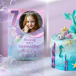 マーメイド1枚の写真入り7歳の誕生日カード カード