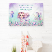 マーメイド1歳の誕生日ザシーパープルティール(緑がかった色) 横断幕 (インサイチュ)