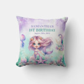 マーメイド1歳の誕生日シーパープルの下 クッション (正面)