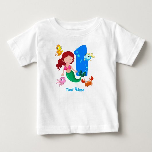 マーメイド1歳の誕生日 ベビーTシャツ (正面)