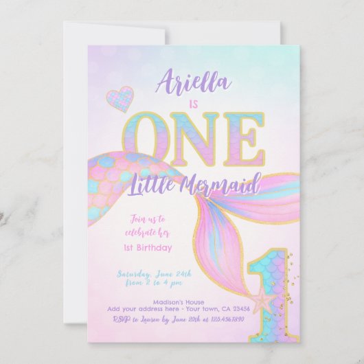 マーメイド1歳の誕生日 招待状 (正面)