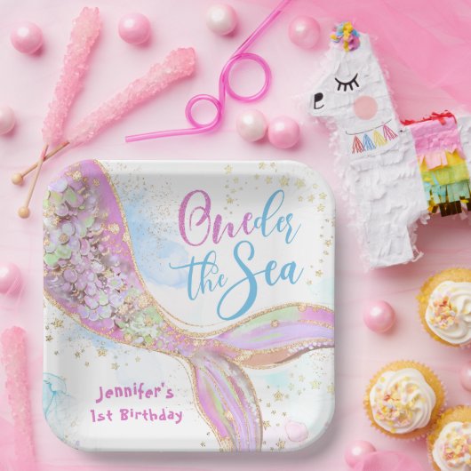 マーメイド1stバースデーオンダーザシーピンク ペーパープレート (パーティー)