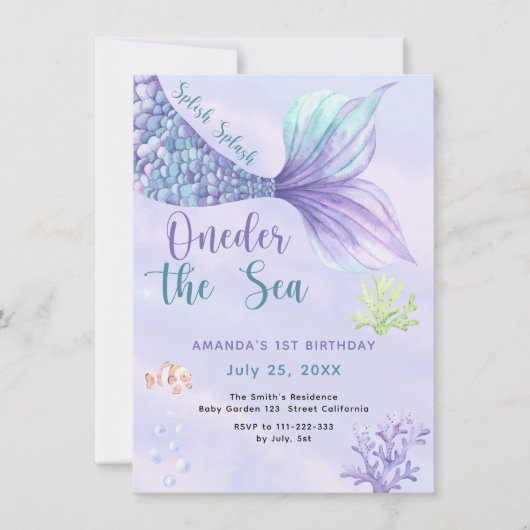 マーメイド1stバースデーパーティーオンダーザシーマーメイド 招待状 (正面)