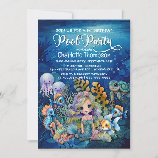 マーメイド1stバースデープールパーティー 招待状 (正面)