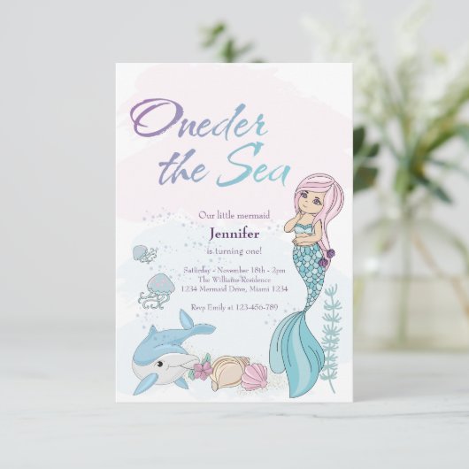 マーメイド1st女の子の誕生日パーティーワンダーザシー 招待状 (スタンド正面)