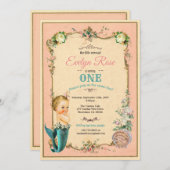 マーメイド1st誕生日の招待ピンク 招待状 (正面/裏面)