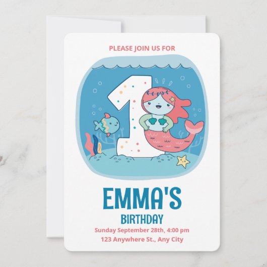 マーメイド1st誕生日ザシーファースト誕生日 招待状 (正面)
