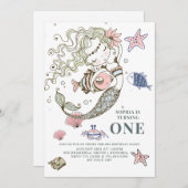 マーメイド1st誕生日パーティの招待状 招待状 (正面/裏面)