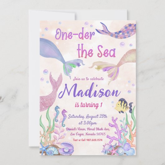 マーメイド1st誕生日パーティーアンダーザシーパーティー 招待状 (正面)