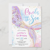 マーメイド1st誕生日パーティーパープルオンダーザシー 招待状 (正面)