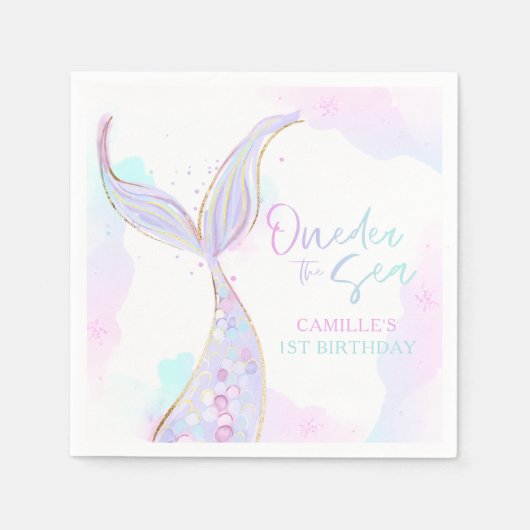 マーメイド1st誕生日パーティーワンダーザシーマーメイド スタンダードカクテルナプキン (正面)