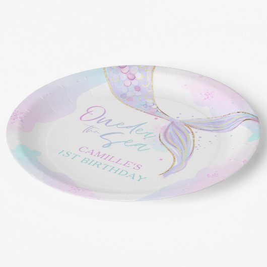 マーメイド1st誕生日パーティーワンダーザシーマーメイド ペーパープレート (アングル)