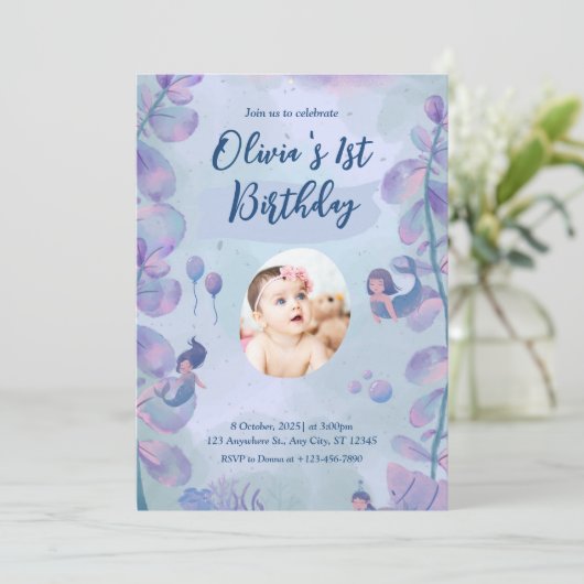 マーメイド1st誕生日パーティーワンダーザシーマーメイド 招待状 (スタンド正面)