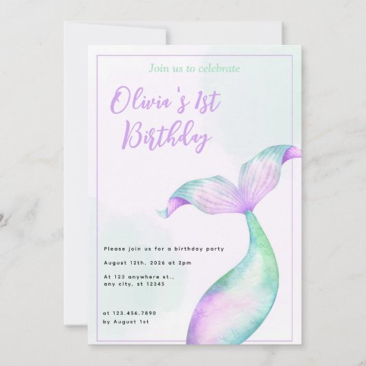 マーメイド1st誕生日パーティーワンダーザシーマーメイド 招待状 (正面)