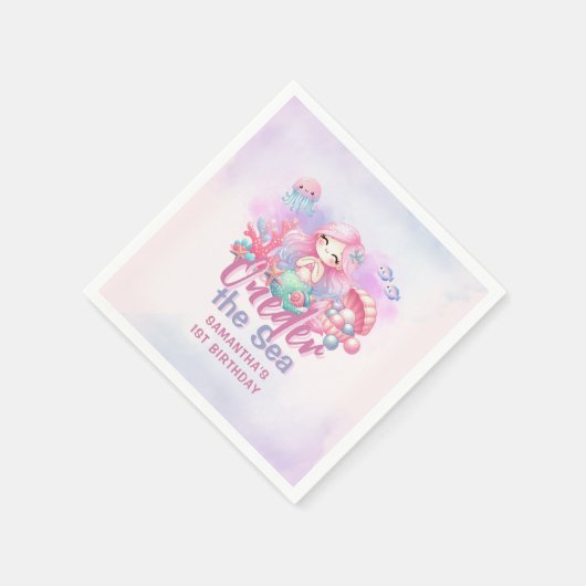 マーメイド1st誕生日パーティーワンダーザシー スタンダードカクテルナプキン (角)