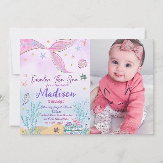 マーメイド1st誕生日ワンダーザシーパーティー 招待状 (正面)
