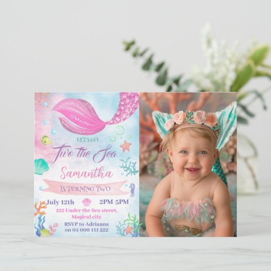 マーメイド2ndフォト誕生日ガールアンダーザシー 招待状 (スタンド正面)