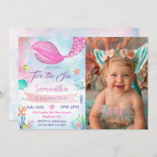 マーメイド2ndフォト誕生日ガールアンダーザシー 招待状 (正面/裏面)