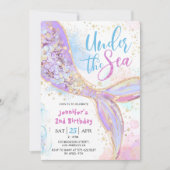 マーメイド2nd誕生日パーティーパープル海の下 招待状 (正面)