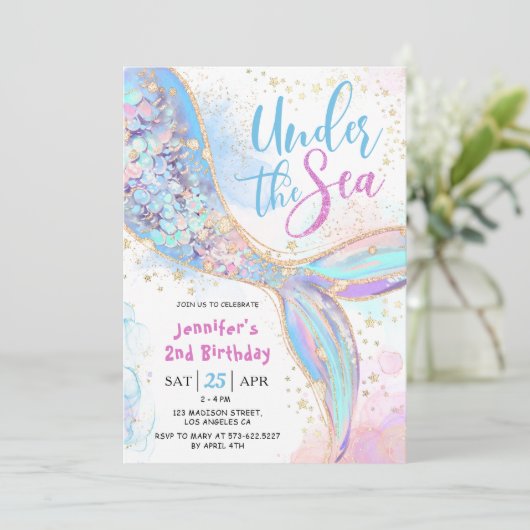 マーメイド2nd誕生日パーティーブルー・アンダーザシー 招待状 (スタンド正面)